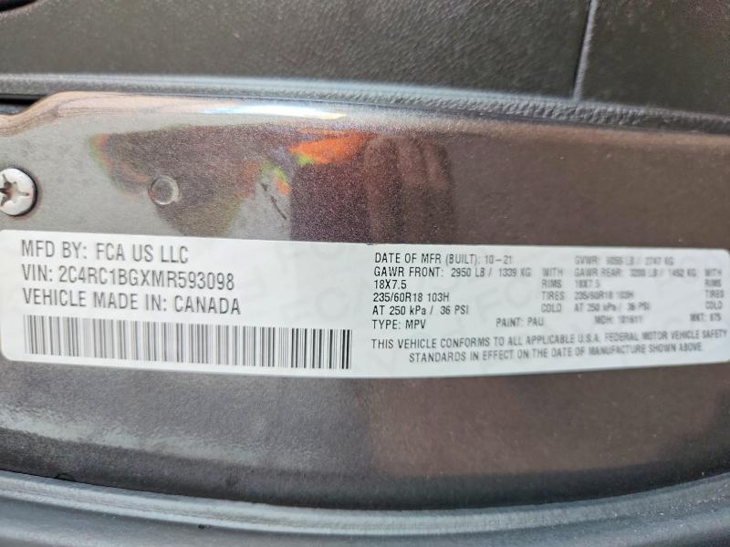 47722716 :رقم المزاد ، 2C4RC1BGXMR593098 vin ، 2021 Chrysler Pacifica مزاد بيع