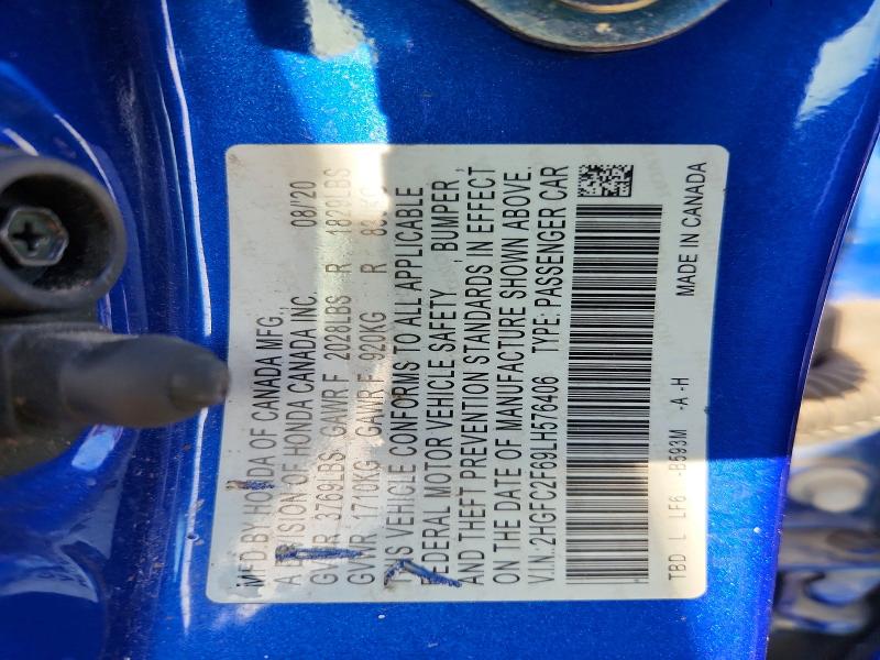 Продажа на аукционе авто 2020 Honda Civic, vin: 2HGFC2F69LH576406, номер лота: 79882075
