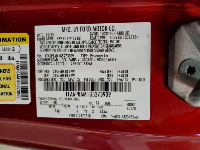 Aukcja sprzedaży 2016 Ford Mustang, vin: 1FA6P8AM1G5273909, numer aukcji: 46050416