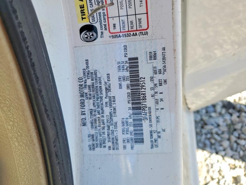 45739326 :رقم المزاد ، 3FAFP07186R129512 vin ، 2006 Ford Fusion مزاد بيع