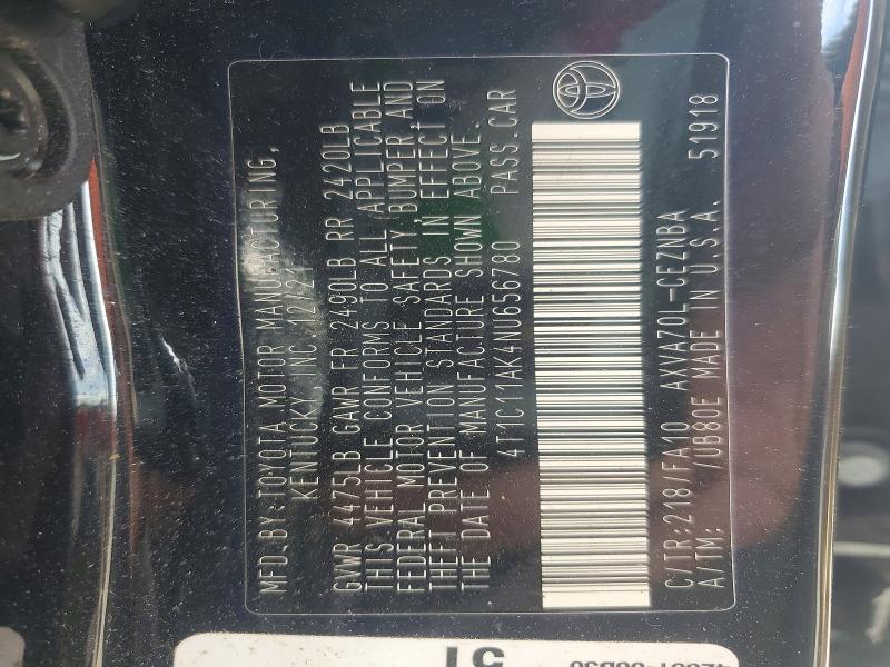2022 Toyota Camry მანქანა იყიდება აუქციონზე, vin: 4T1C11AK4NU656780, აუქციონის ნომერი: 48210076