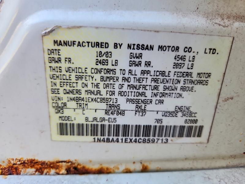 Aukcja sprzedaży 2004 Nissan Maxima, vin: 1N4BA41EX4C859713, numer aukcji: 46000326