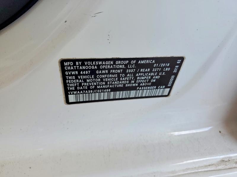 Aukcja sprzedaży 2018 Volkswagen Passat, vin: 1VWAA7A38JC021498, numer aukcji: 42000696