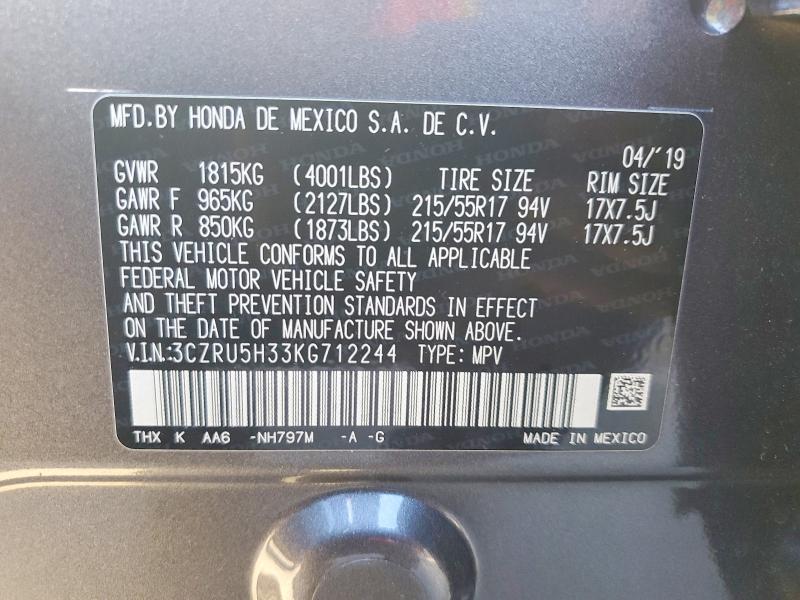 Продаж на аукціоні авто 2019 Honda Hr-v, vin: 3CZRU5H33KG712244, номер лоту: 46795116