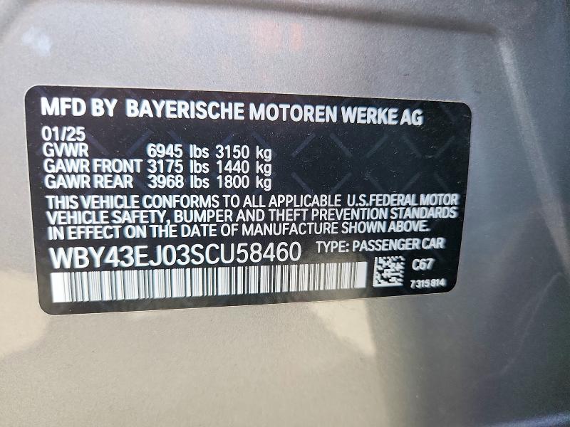 Продаж на аукціоні авто 2025 Bmw I7, vin: WBY43EJ03SCU58460, номер лоту: 46359666