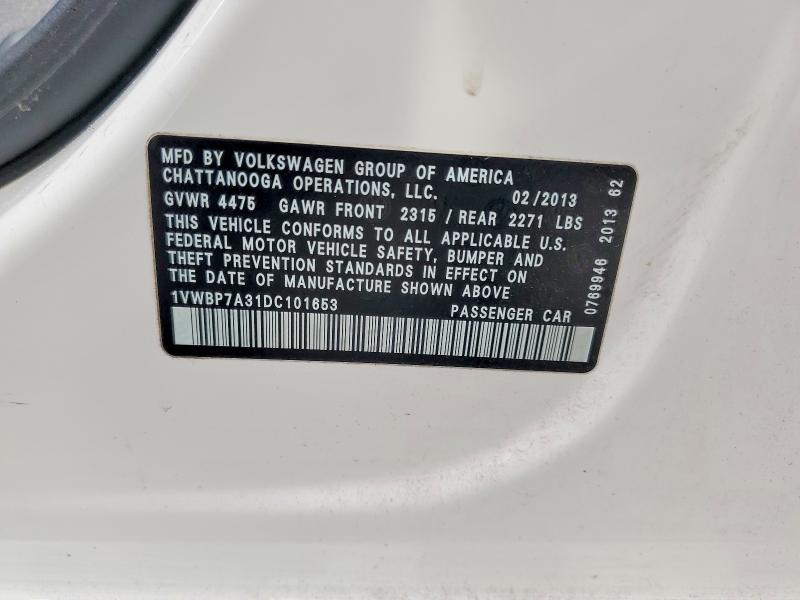 Aukcja sprzedaży 2013 Volkswagen Passat, vin: 1VWBP7A31DC101653, numer aukcji: 46949406