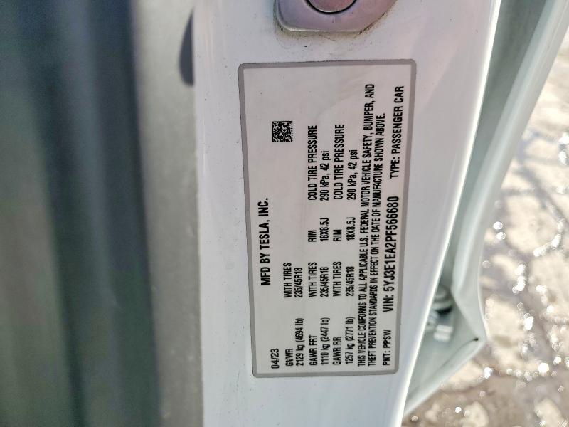 46854326 :رقم المزاد ، 5YJ3E1EA2PF566680 vin ، 2023 Tesla Model 3 مزاد بيع