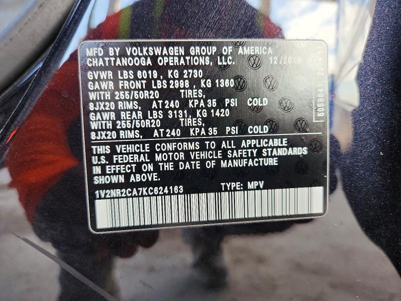 47160866 :رقم المزاد ، 1V2NR2CA7KC624163 vin ، 2019 Volkswagen Atlas مزاد بيع