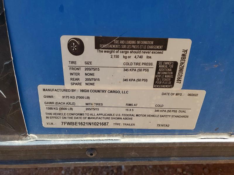 Продажа на аукционе авто 2022 High Country Trailers, vin: 7FWBE1621N1021687, номер лота: 46331686