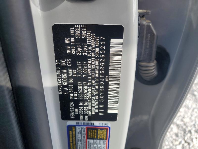 46894356 :رقم المزاد ، 5XYRKDJF6RG265217 vin ، 2024 Kia Sorento مزاد بيع