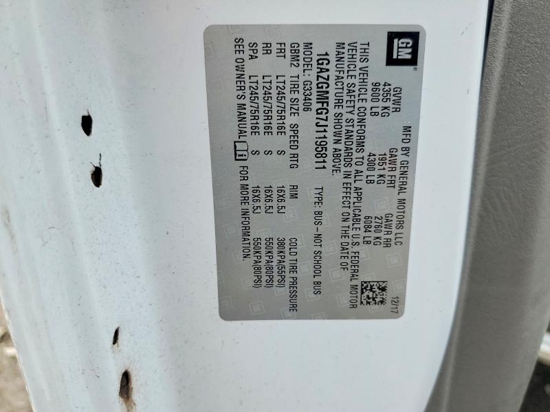 Aukcja sprzedaży 2018 Chevrolet Express G3500, vin: 1GAZGMFG7J1195811, numer aukcji: 47597306