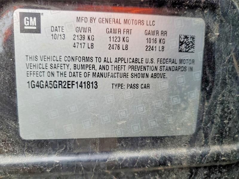 47761066 :رقم المزاد ، 1G4GA5GR2EF141813 vin ، 2014 Buick Lacrosse مزاد بيع