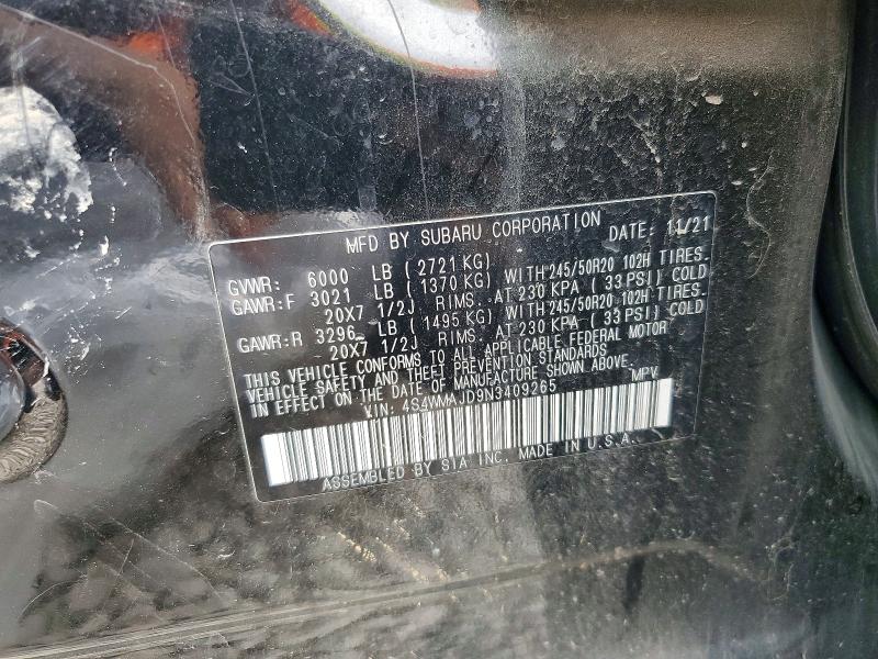 79533635 :رقم المزاد ، 4S4WMAJD9N3409265 vin ، 2022 Subaru Ascent مزاد بيع