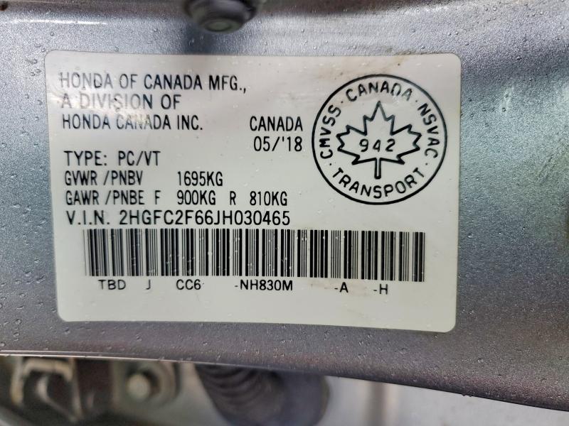 41725046 :رقم المزاد ، 2HGFC2F66JH030465 vin ، 2018 Honda Civic مزاد بيع