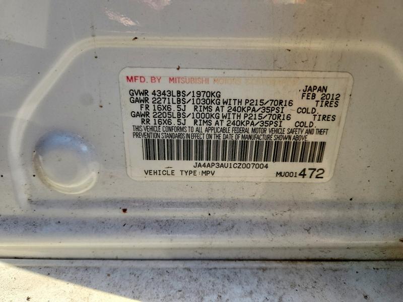 Продаж на аукціоні авто 2012 Mitsubishi Outlander Sport, vin: JA4AP3AU1CZ007004, номер лоту: 45601166
