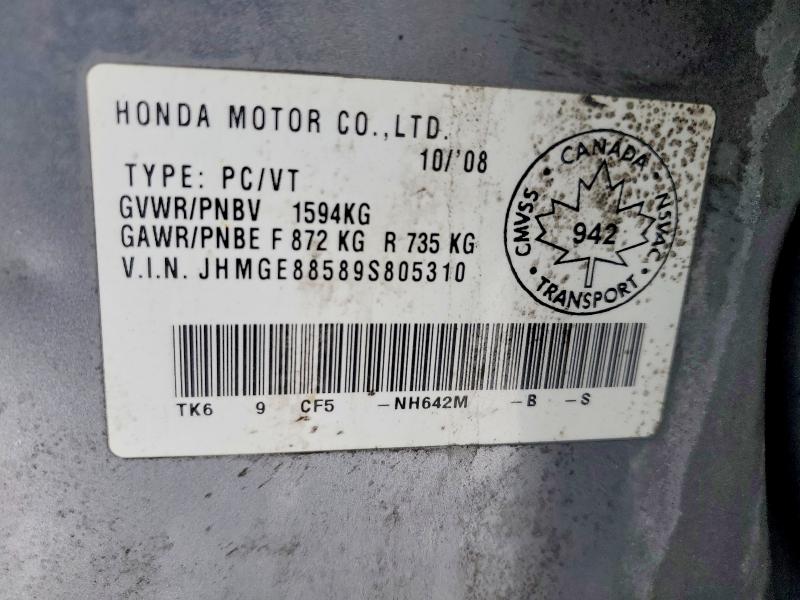 Aukcja sprzedaży 2009 Honda Fit, vin: JHMGE88589S805310, numer aukcji: 45658346