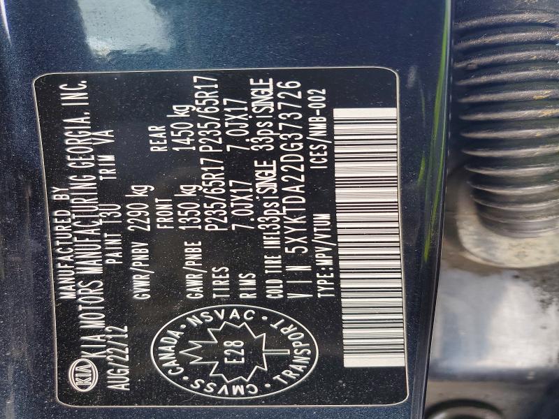 Aukcja sprzedaży 2013 Kia Sorento, vin: 5XYKTDA22DG373726, numer aukcji: 47321436