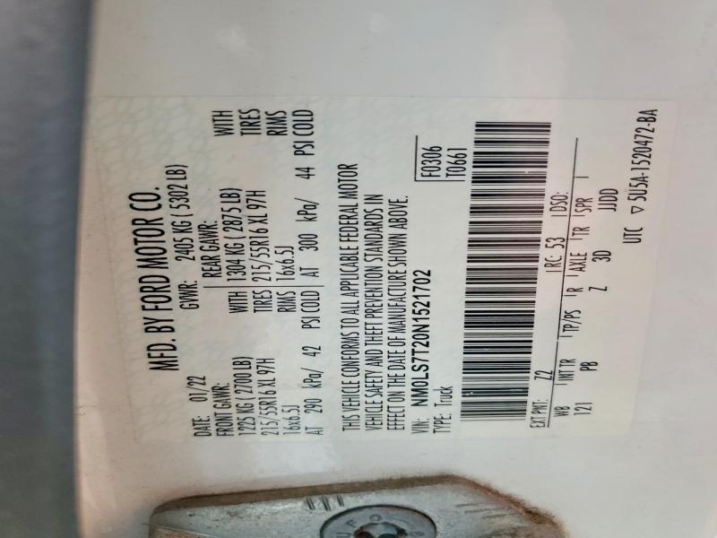 47441516 :رقم المزاد ، NM0LS7T20N1521702 vin ، 2022 Ford Transit Connect مزاد بيع