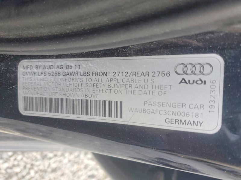 47515306 :رقم المزاد ، WAUBGAFC3CN006181 vin ، 2012 Audi A6 مزاد بيع