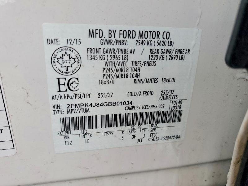 Продажа на аукционе авто 2016 Ford Edge, vin: 2FMPK4J84GBB01034, номер лота: 46113466