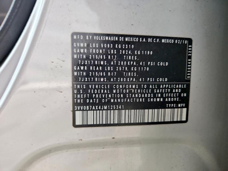 Aukcja sprzedaży 2018 Volkswagen Tiguan, vin: 3VV0B7AX4JM125341, numer aukcji: 47683296