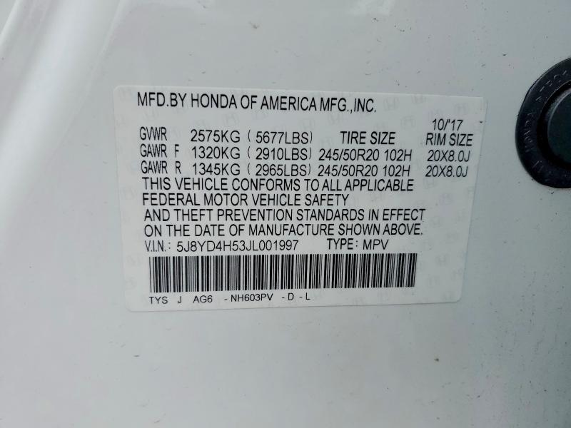 2018 Acura Mdx მანქანა იყიდება აუქციონზე, vin: 5J8YD4H53JL001997, აუქციონის ნომერი: 79518205