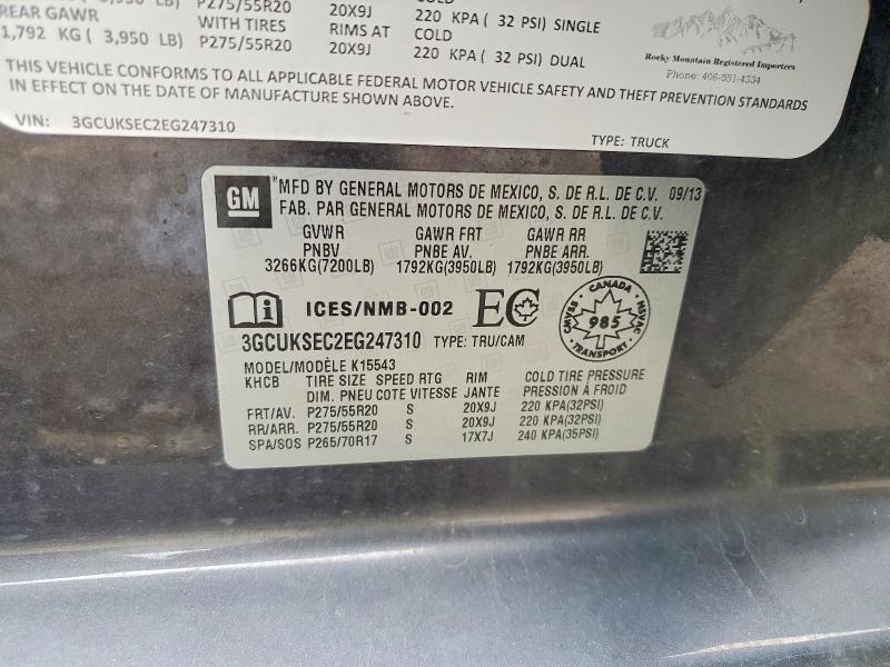 Продаж на аукціоні авто 2014 Chevrolet Silv1500 4wd, vin: 3GCUKSEC2EG247310, номер лоту: 48394806