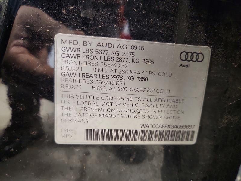Aukcja sprzedaży 2016 Audi Sq5, vin: WA1CCAFPXGA059697, numer aukcji: 46340776