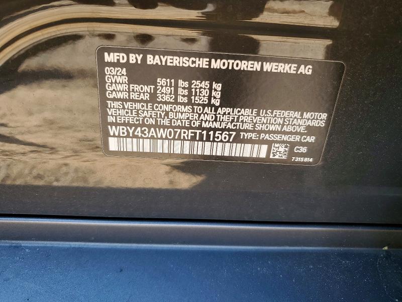 Aukcja sprzedaży 2024 Bmw I4, vin: WBY43AW07RFT11567, numer aukcji: 41720346