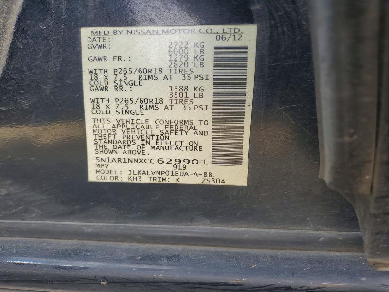Aukcja sprzedaży 2012 Nissan Pathfinder, vin: 5N1AR1NNXCC629901, numer aukcji: 41845246