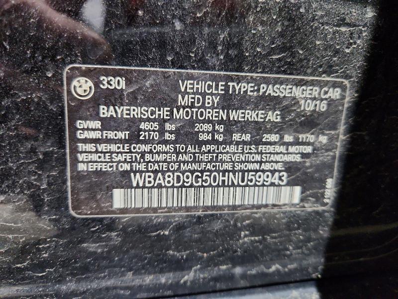 Aukcja sprzedaży 2017 Bmw 330, vin: WBA8D9G50HNU59943, numer aukcji: 47861016