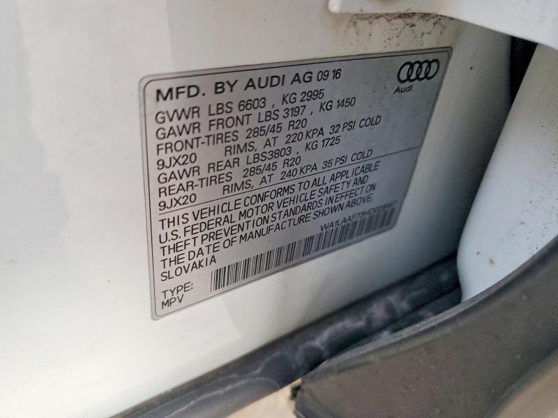46557976 :رقم المزاد ، WA1LAAF73HD028197 vin ، 2017 Audi Q7 مزاد بيع