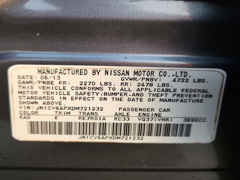 Aukcja sprzedaży 2013 Infiniti G37 Sedan, vin: JN1CV6APXDM721232, numer aukcji: 79415105