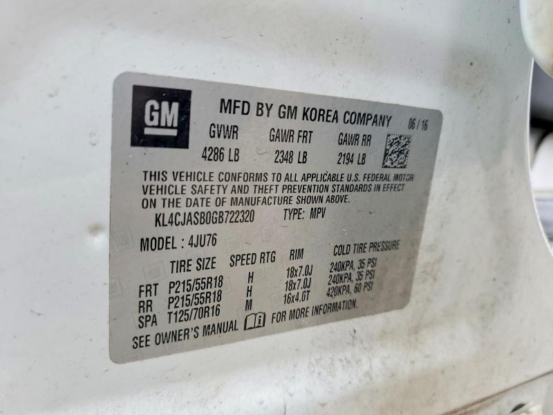 2016 Buick Encore მანქანა იყიდება აუქციონზე, vin: KL4CJASB0GB722320, აუქციონის ნომერი: 79554495