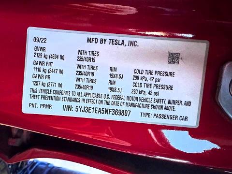 Продаж на аукціоні авто 2022 Tesla Model 3, vin: 5YJ3E1EA5NF369807, номер лоту: 45873406