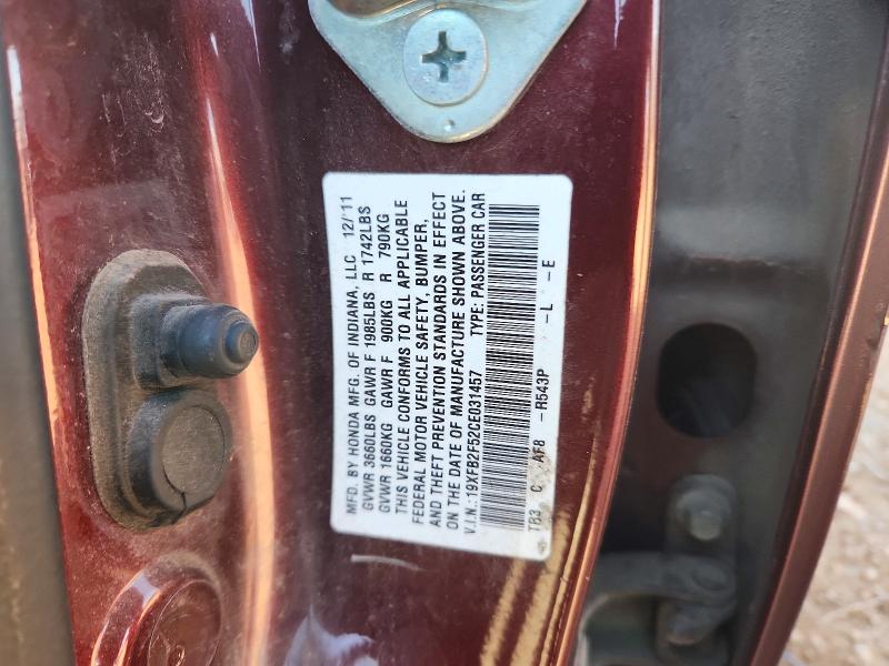 45605776 :رقم المزاد ، 19XFB2F52CE031457 vin ، 2012 Honda Civic مزاد بيع