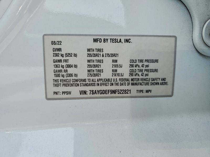 2022 Tesla Model Y მანქანა იყიდება აუქციონზე, vin: 7SAYGDEF9NF522821, აუქციონის ნომერი: 47402836