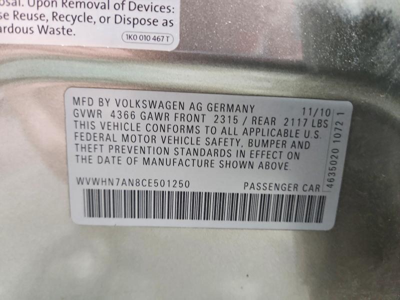 Aukcja sprzedaży 2012 Volkswagen Cc, vin: WVWHN7AN8CE501250, numer aukcji: 41840156