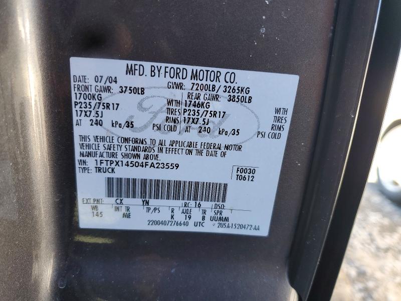 Продаж на аукціоні авто 2004 Ford F150, vin: 1FTPX14504FA23559, номер лоту: 78893155
