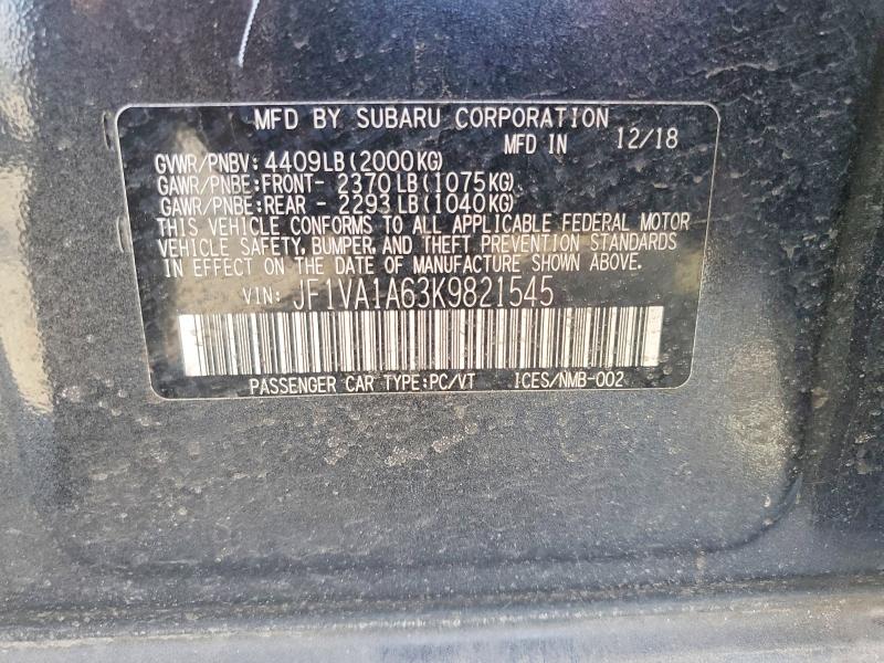 Продаж на аукціоні авто 2019 Subaru Wrx, vin: JF1VA1A63K9821545, номер лоту: 45602916