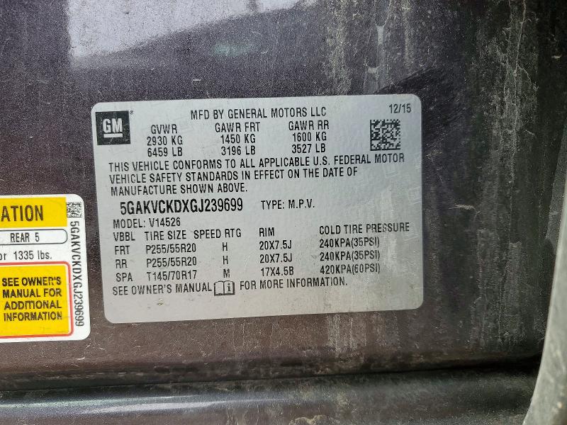 Aukcja sprzedaży 2016 Buick Enclave, vin: 5GAKVCKDXGJ239699, numer aukcji: 46811716