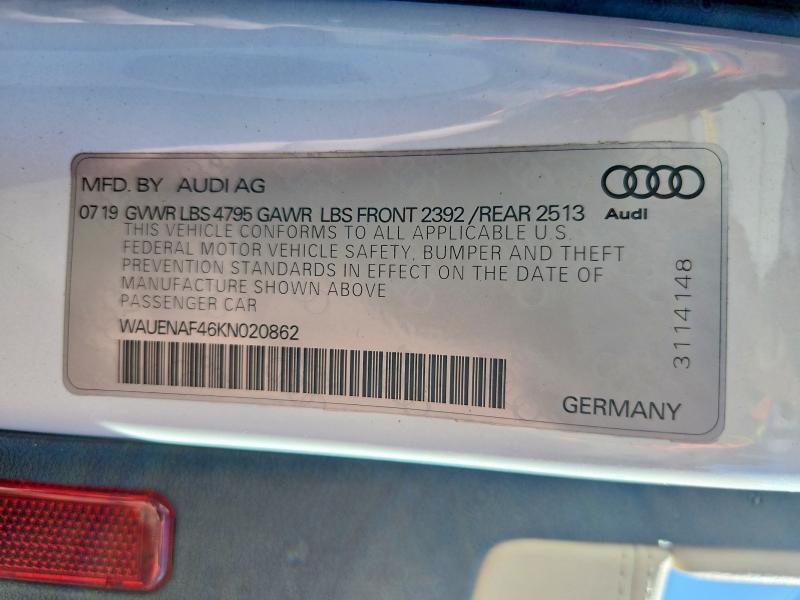 Продажа на аукционе авто 2019 Audi A4, vin: WAUENAF46KN020862, номер лота: 41945756