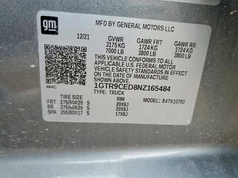 2022 Gmc Sierra Limited მანქანა იყიდება აუქციონზე, vin: 1GTR9CED8NZ165484, აუქციონის ნომერი: 47691456