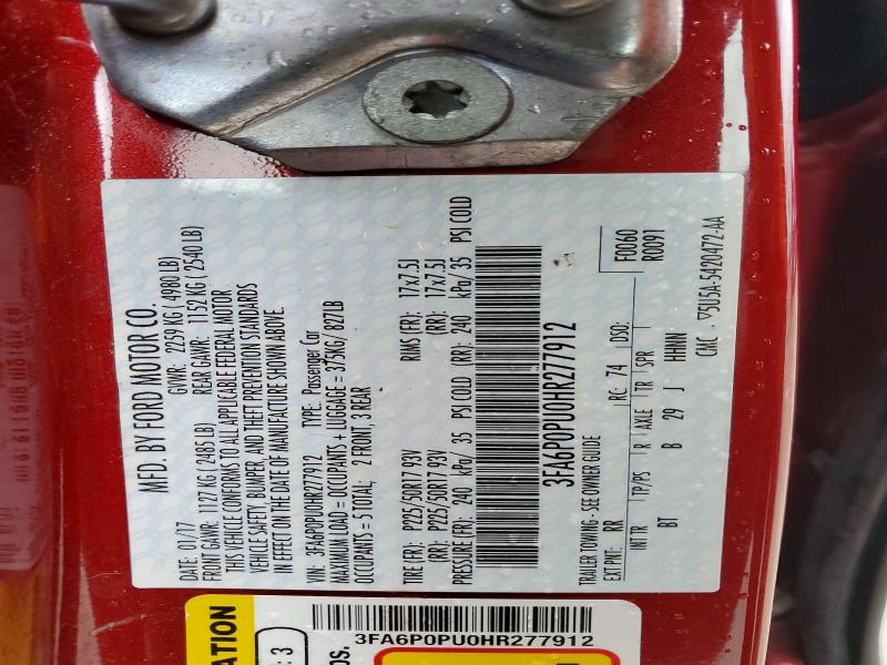 Aukcja sprzedaży 2017 Ford Fusion, vin: 3FA6P0PU0HR277912, numer aukcji: 47123896