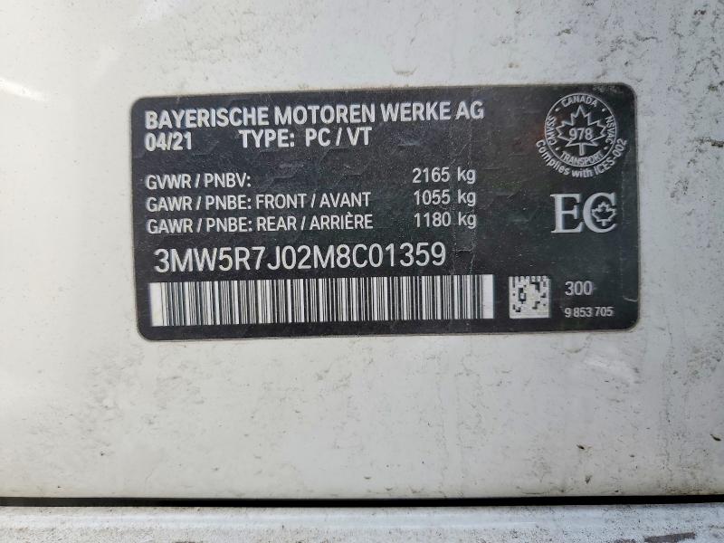 2021 Bmw 330xi მანქანა იყიდება აუქციონზე, vin: 3MW5R7J02M8C01359, აუქციონის ნომერი: 46303836