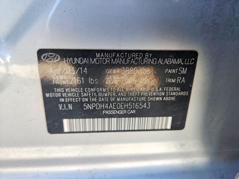 2014 Hyundai Elantra მანქანა იყიდება აუქციონზე, vin: 5NPDH4AE0EH516543, აუქციონის ნომერი: 47474466
