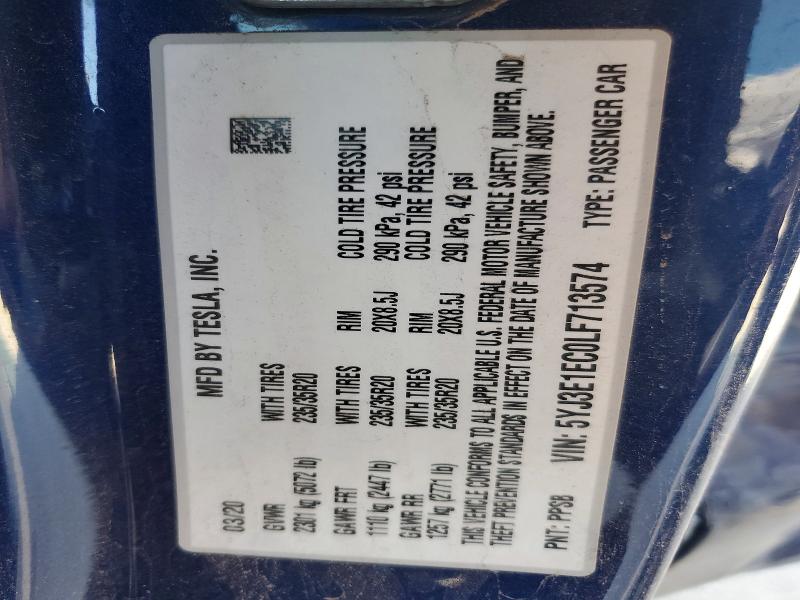 Продажа на аукционе авто 2020 Tesla Model 3, vin: 5YJ3E1EC0LF713574, номер лота: 45592966