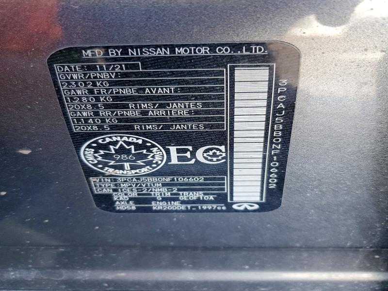 2022 Infiniti Qx50 მანქანა იყიდება აუქციონზე, vin: 3PCAJ5BB0NF106602, აუქციონის ნომერი: 46903916