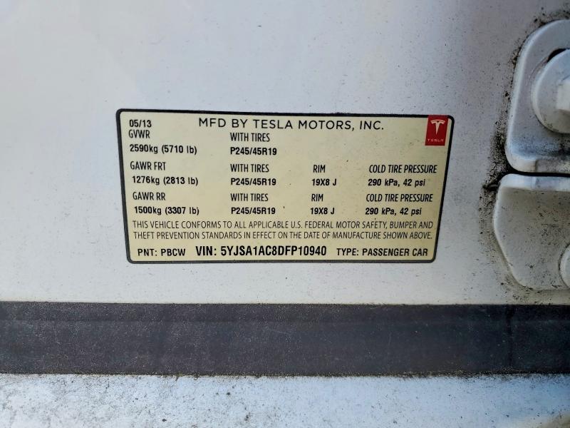 47736476 :رقم المزاد ، 5YJSA1AC8DFP10940 vin ، 2013 Tesla Model S مزاد بيع