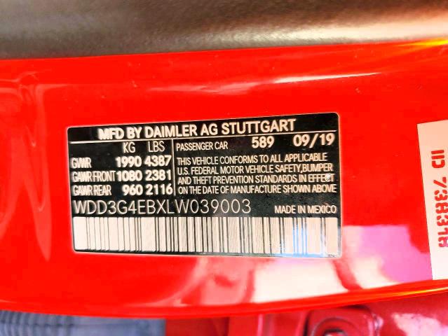 Auction sale of the 2020 Mercedes Benz A, vin: WDD3G4EBXLW039003, lot number: 77792945